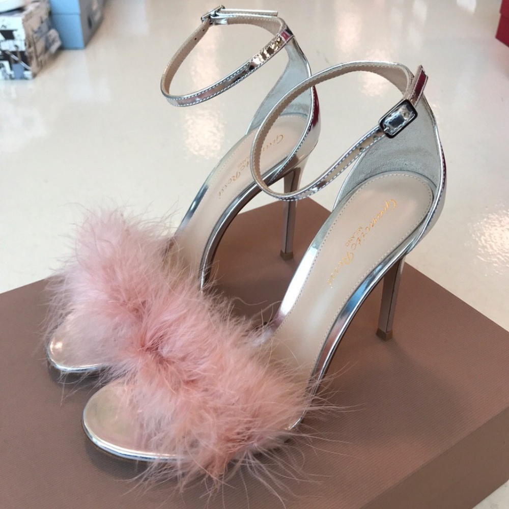 Gianvito Rossi Marabou Metallic Feather Sandals